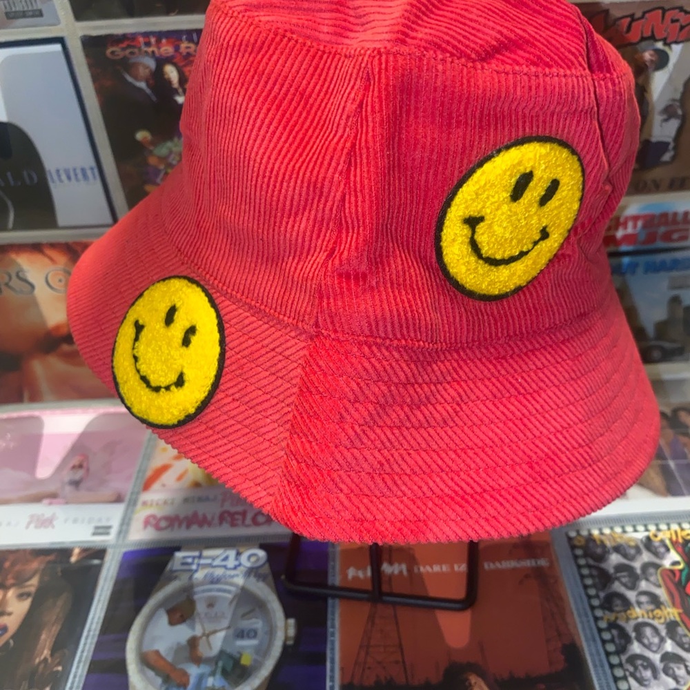 Smiley Patch Red Bucket Hat